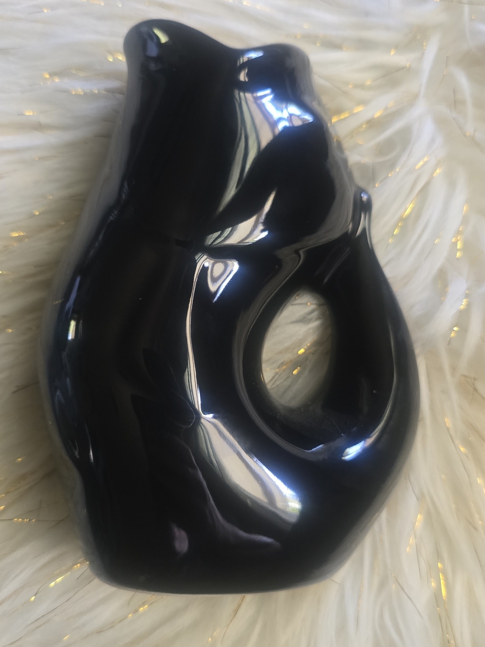 Glossy Black Ceramic Cat Vase - Home Accents
